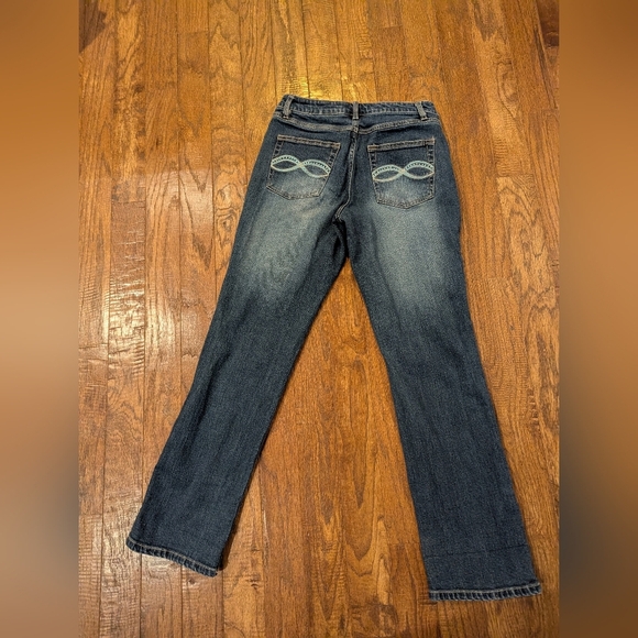 Y2K Santana Embroidered Flower Straight Leg Blue Jeans Size 28 - Picture 7 of 13